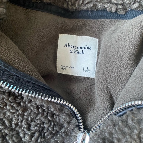 Abercrombie & Fitch Cozy Sherpa Half-Zip Olive Green Sweatshirt Jacket Size L - Picture 6 of 6